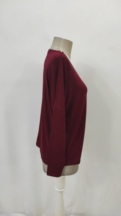 Bluza viscoza cu guler V, mâneci liliac, mâneci lungi, pentru femei, 26845