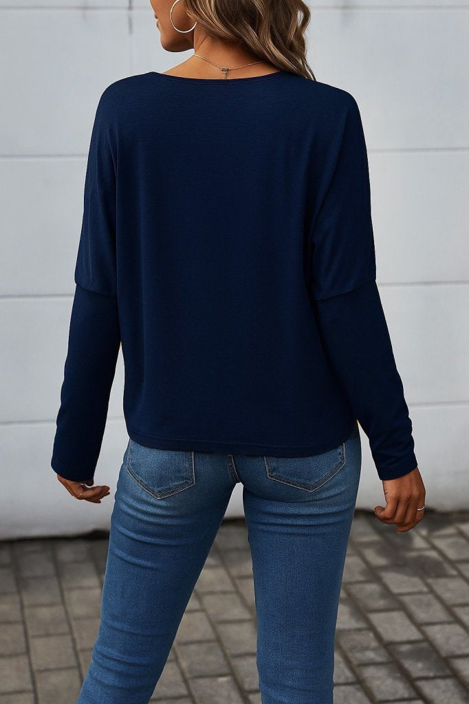 Bluza viscoza cu guler V, mâneci liliac, mâneci lungi, pentru femei, 26846
