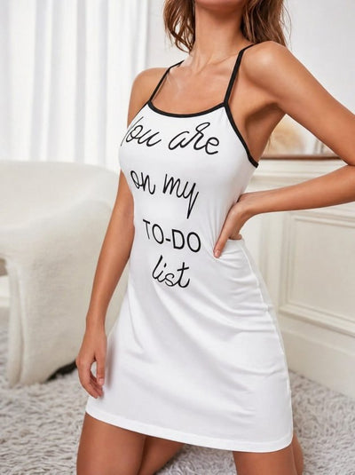 Women's Sleeveless Cami Criss-Cross Back Detail To Do List Print Supima Nightgown Dress, 34160