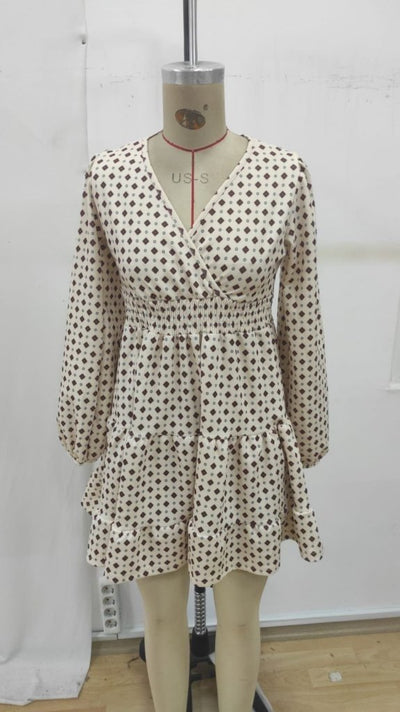 Rochie mini din modal cu model, mânecă lungă, decolteu înfășurat, pentru femei, 31626
