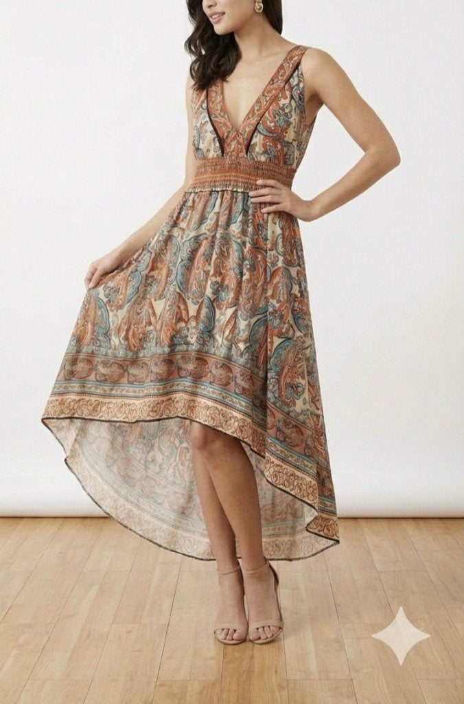 Rochie Supreme asimetrică, cu bretele, decolteu adânc în V și imprimeu floral pentru femei, 32808