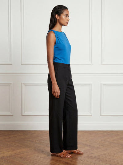 BOSNIA LINEN ELASTIC PANTS - Black