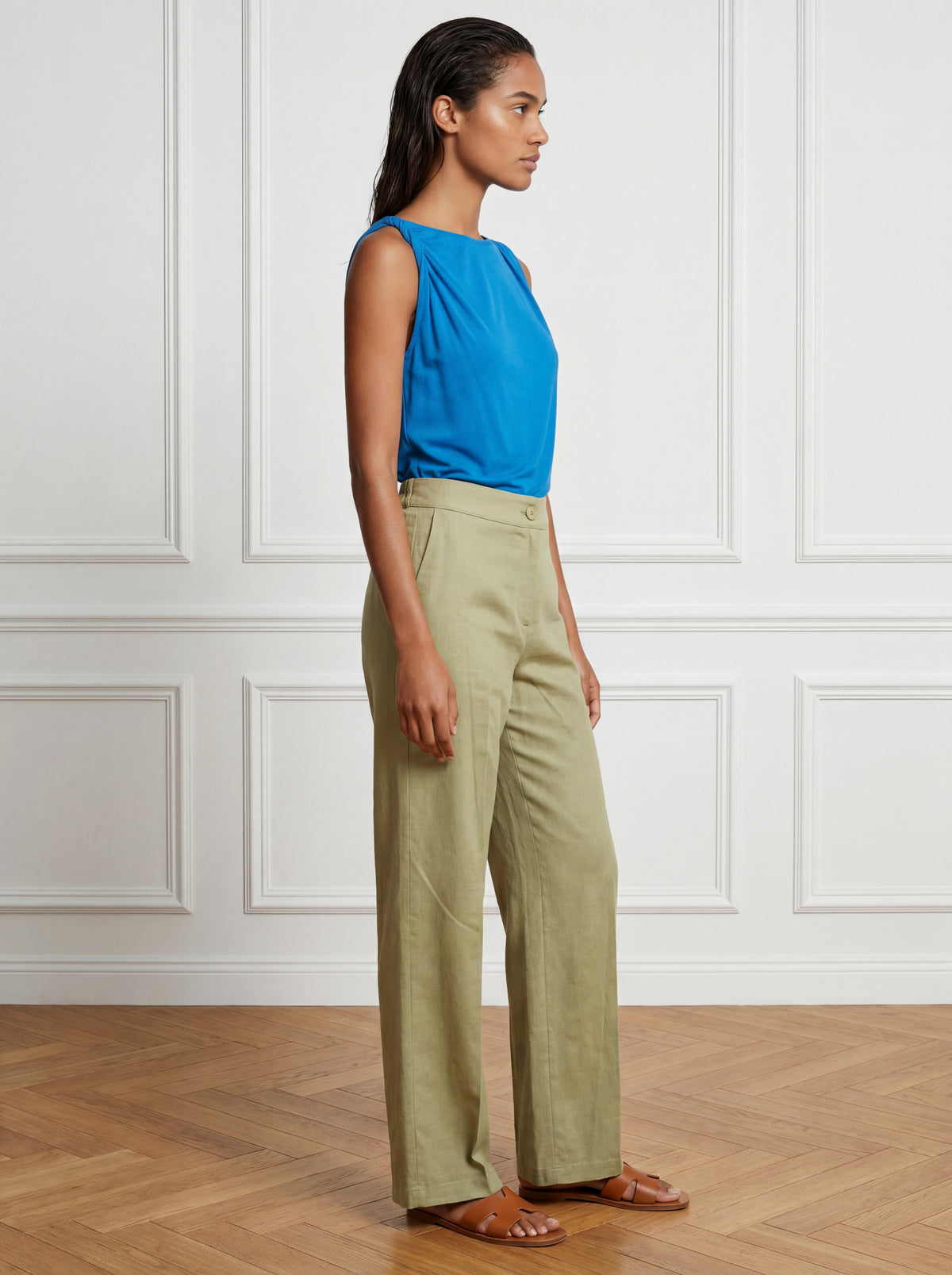 BOSNIA LINEN ELASTIC PANTOLON - Yeşil