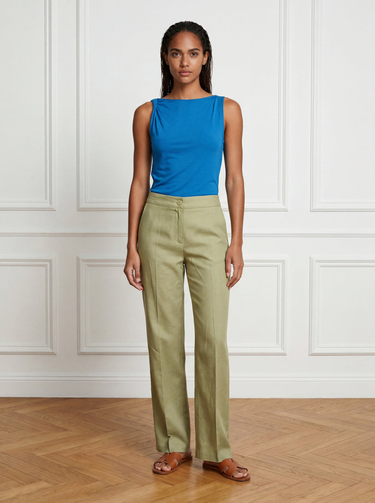 BOSNIA LINEN ELASTIC PANTOLON - Yeşil