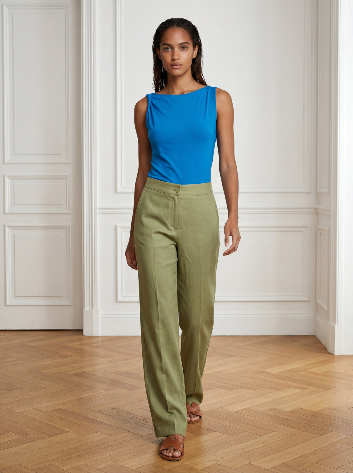 BOSNIA LINEN ELASTIC PANTOLON - Yeşil