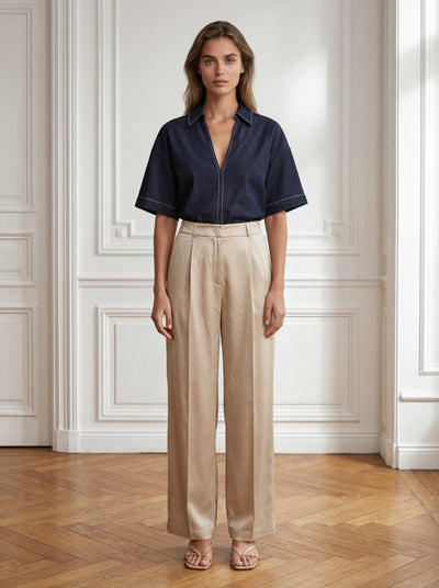 Pantaloni ITALIA ELASTIC PALAZZO din TENCEL - Bej