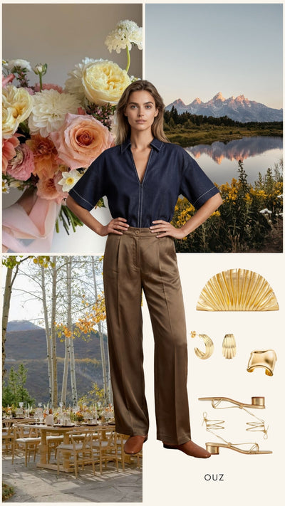 Pantaloni ITALIA ELASTIC PALAZZO din TENCEL - Bej