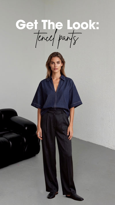 Pantaloni ITALIA ELASTIC PALAZZO din TENCEL - Bej