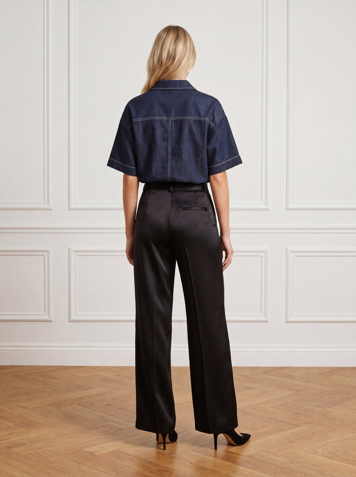 PANTALONI ITALIA ELASTIC PALAZZO TENCEL - Negru