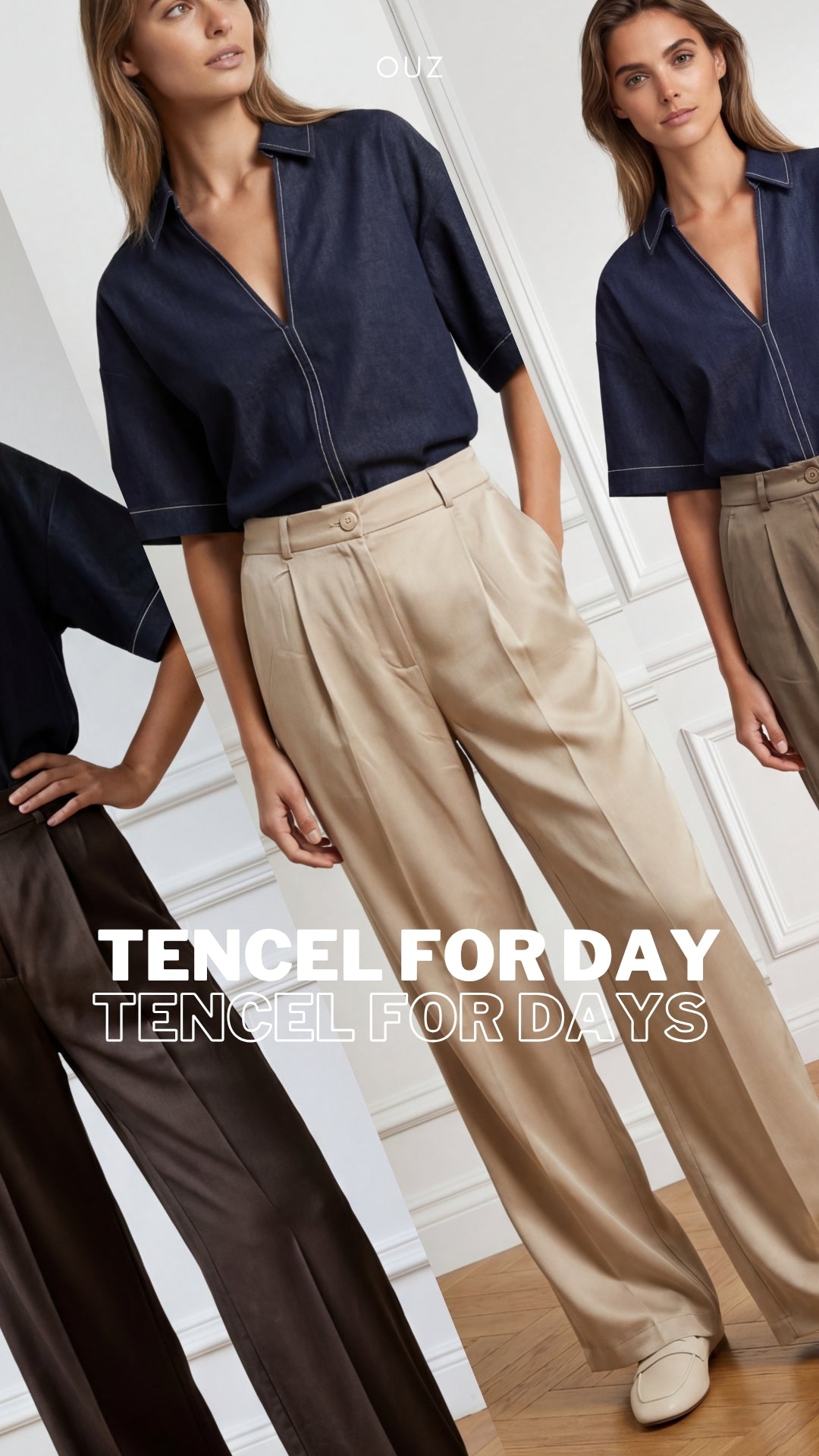 PANTALONI ITALIA ELASTIC PALAZZO TENCEL - Negru