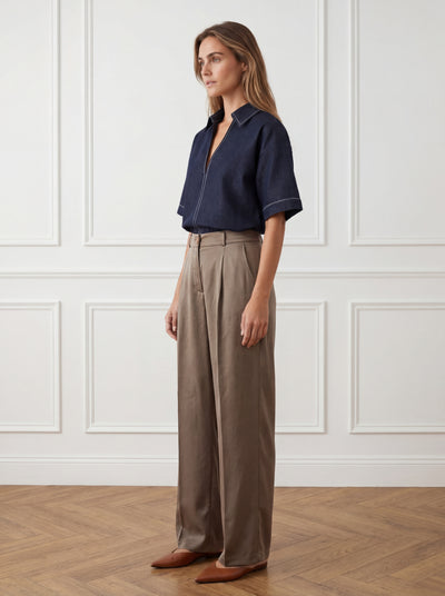 ITALIA ELASTIC PALAZZO TENCEL TROUSERS - Mink