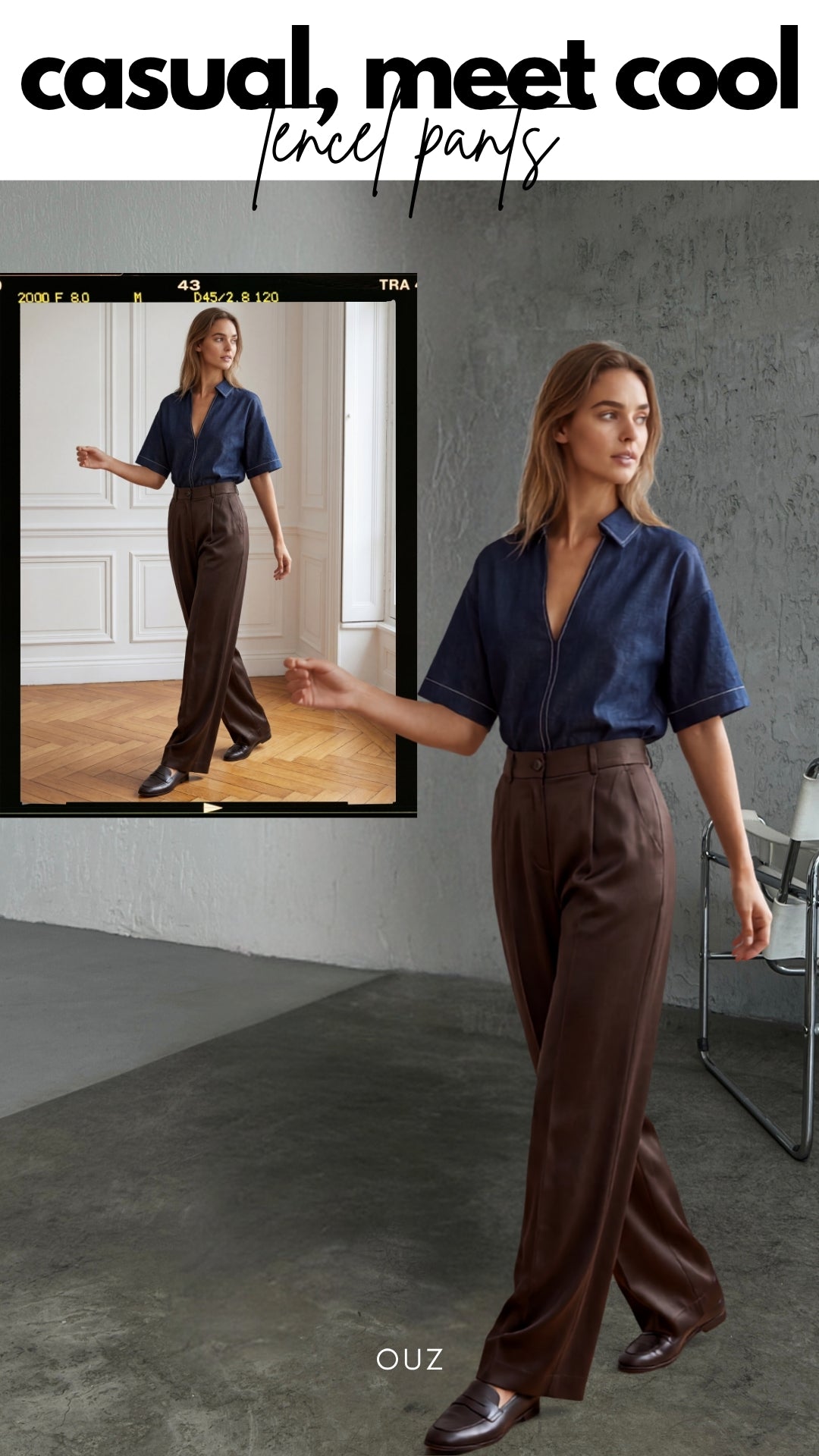 ITALIA ELASTIC PALAZZO TENCEL TROUSERS - Mink