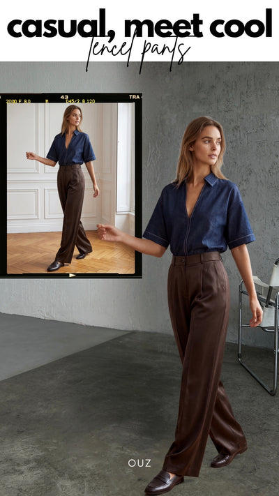 ITALIA ELASTIC PALAZZO TENCEL TROUSERS - Mink
