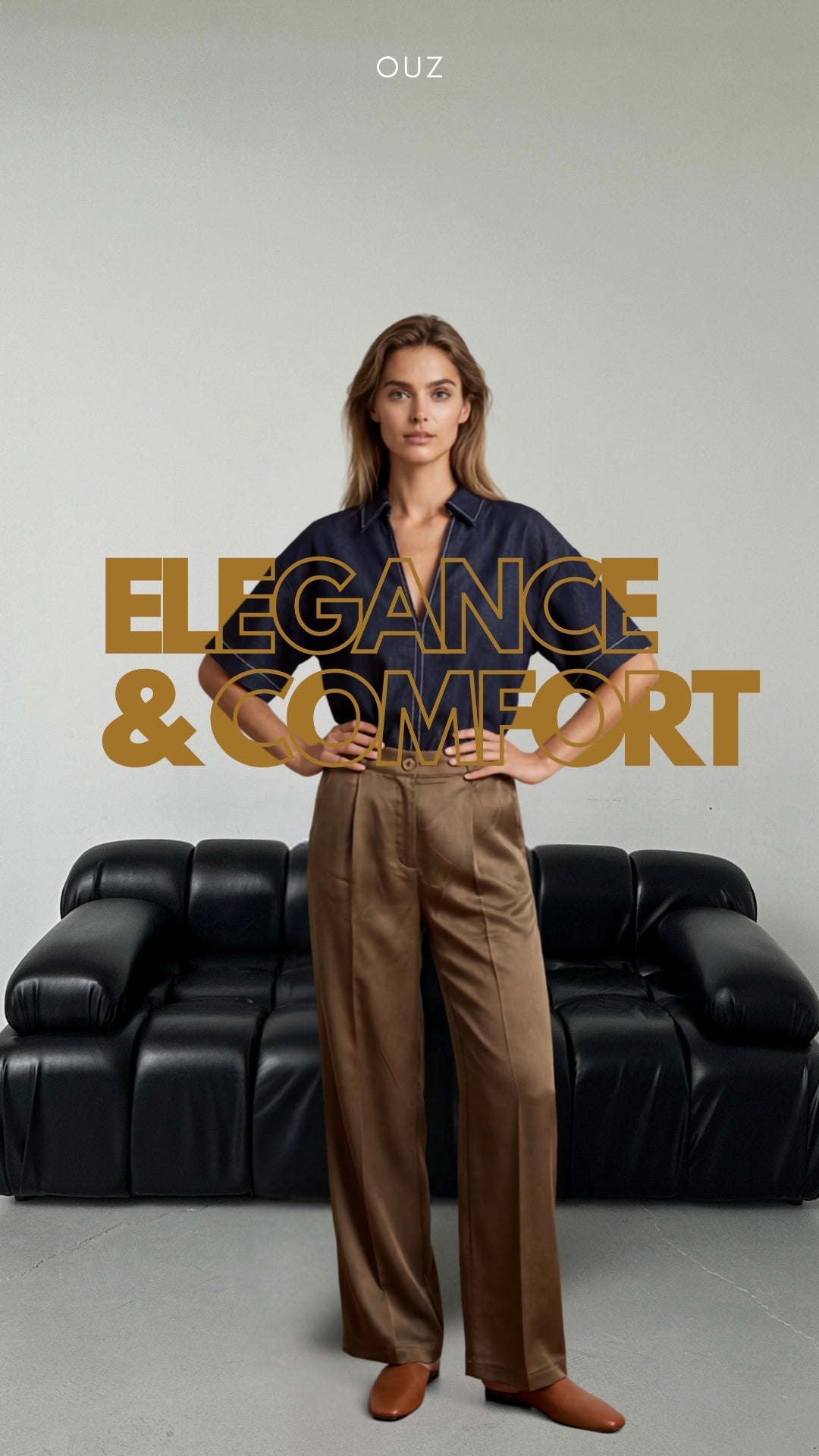 ITALIA ELASTIC PALAZZO TENCEL PANTOLON - K. Kahve