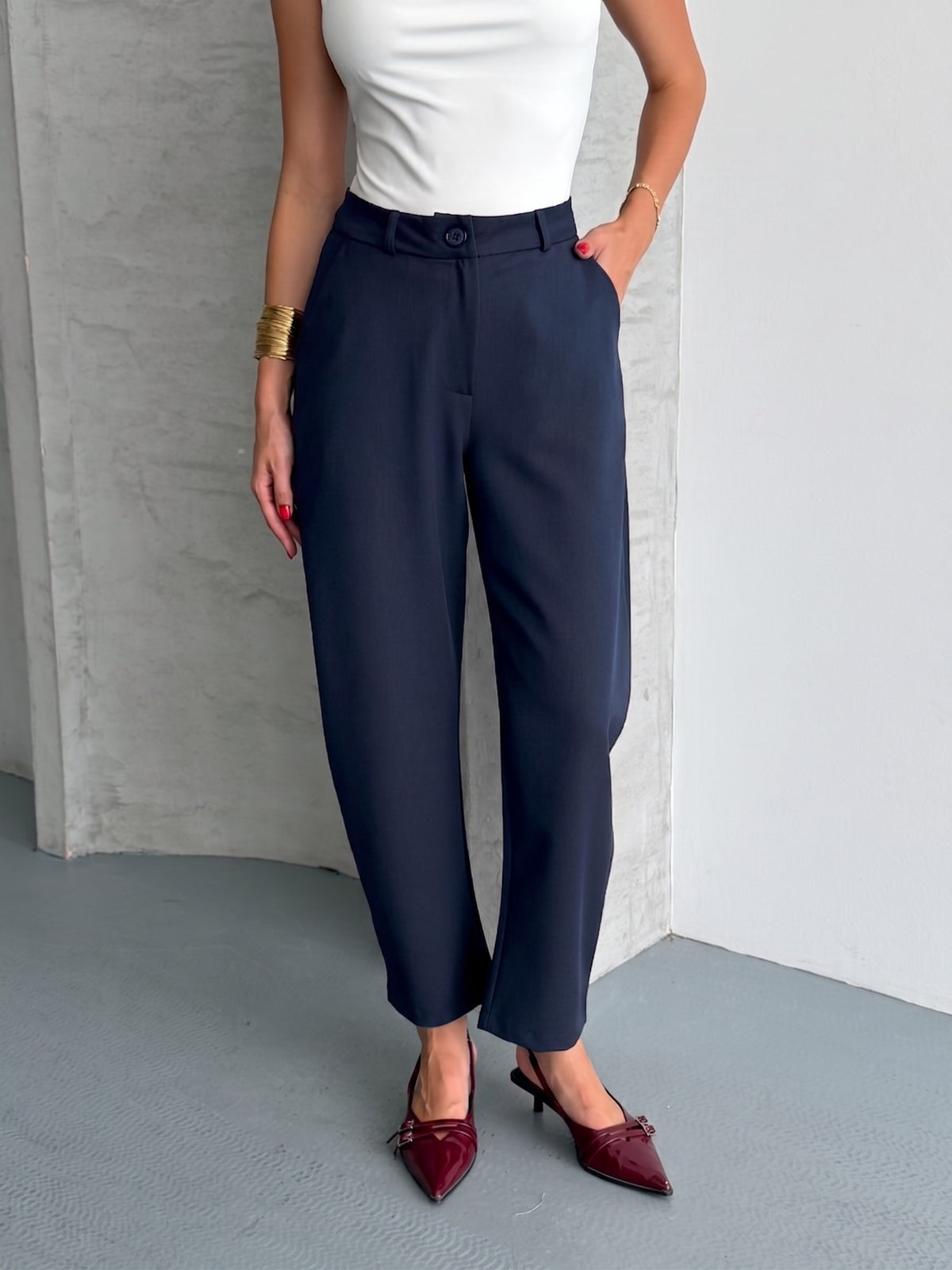 PANTALONI BARREL ANKLE - Bleumarin