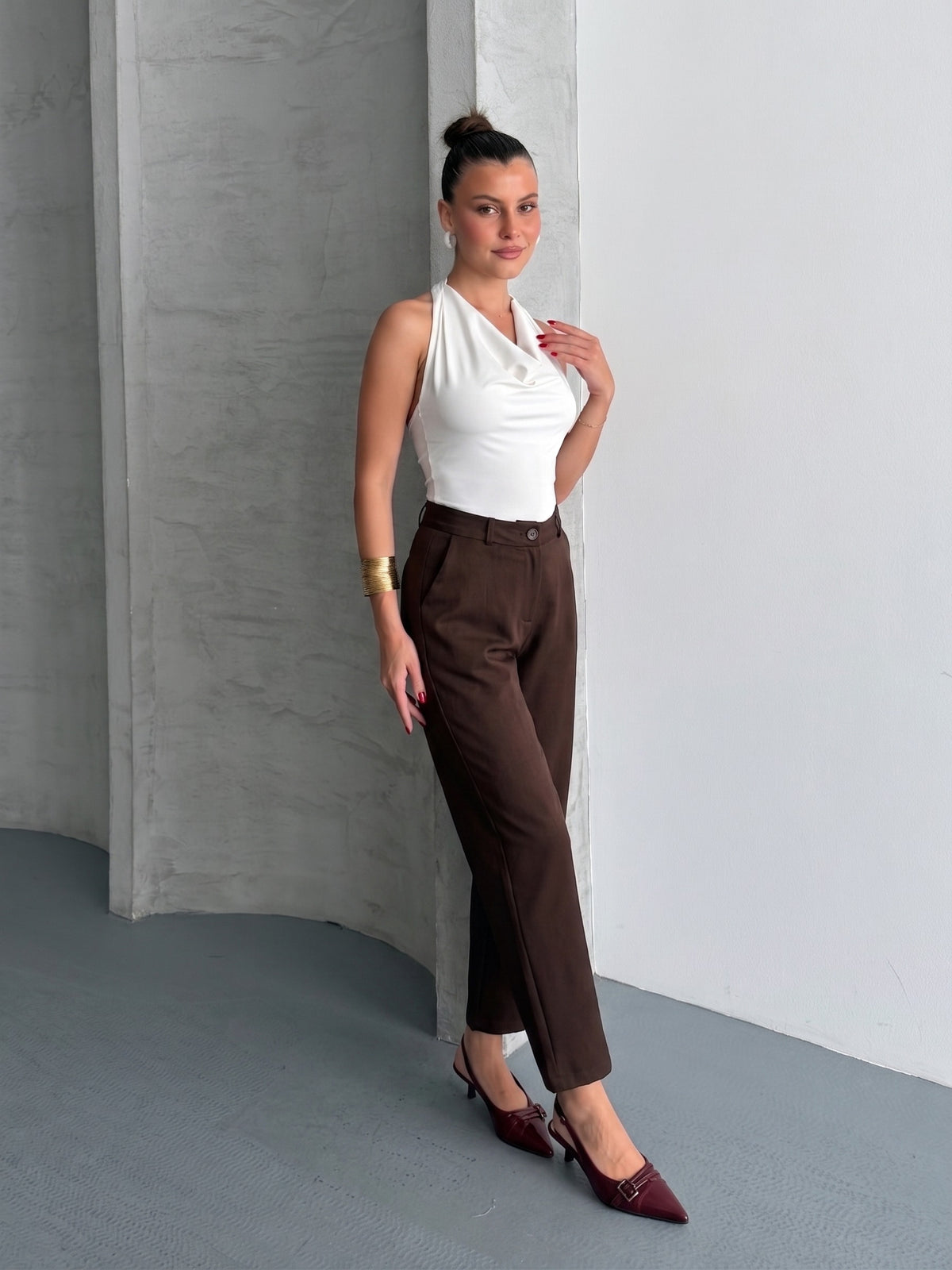 BARREL ANKLE PANTOLON - K. Kahve