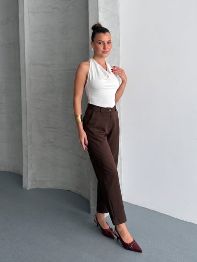 PANTALONI PÂNĂ LA GLEZNĂ - Maro închis