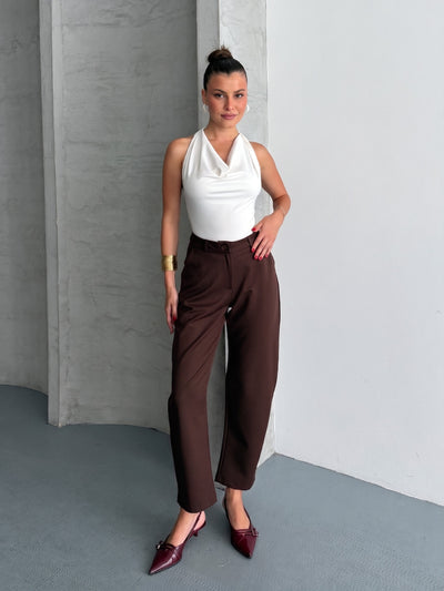 PANTALONI PÂNĂ LA GLEZNĂ - Maro închis