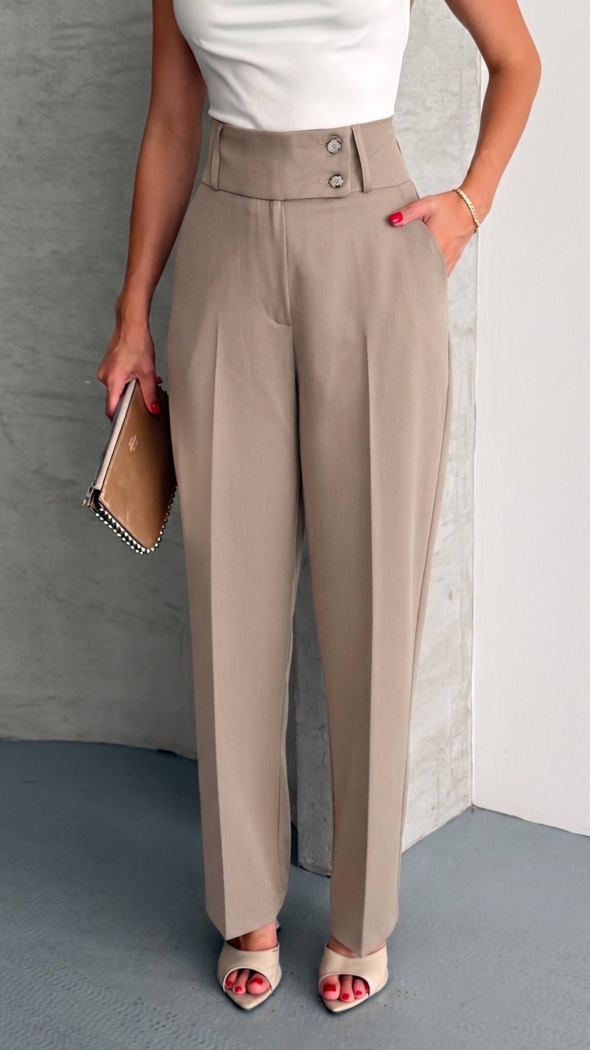 PANTALONI RHYDER CU TALIE ÎNALTĂ - Bej