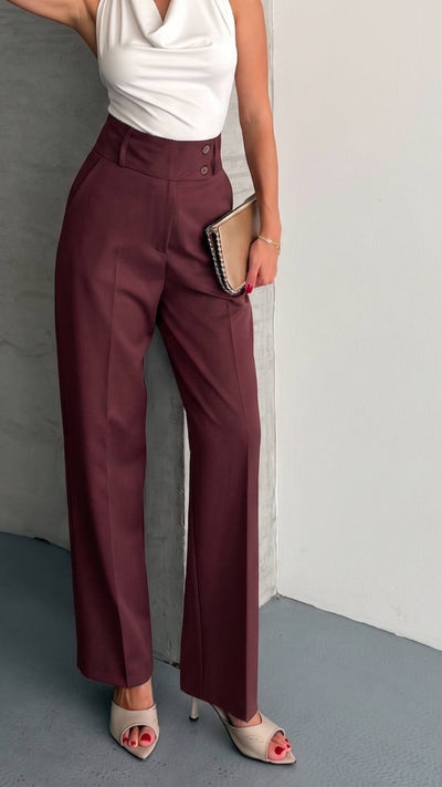 PANTALONI RHYDER CU TALIE ÎNALTĂ - Roșu Claret
