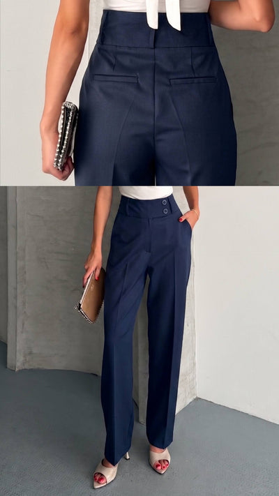 PANTALONI RHYDER CU TALIE ÎNALTĂ - Bleumarin