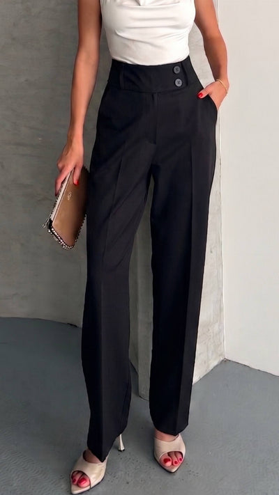 PANTALONI RHYDER CU TALIE ÎNALTĂ - Negru
