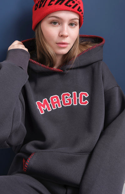 MAGIC SÜZENE NAKIŞ KAPŞONLU EŞOFMAN TAKIMI - Antrasit