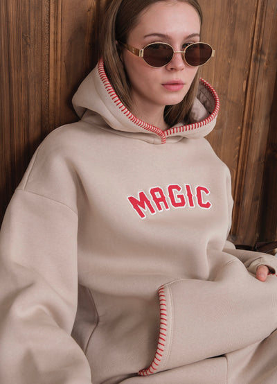 Set trening cu glugă și brodat Magic Süzene - Bej