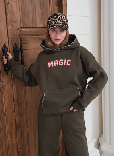 Set trening cu glugă și brodat Magic Süzene - Verde