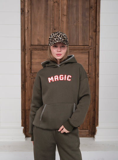 Set trening cu glugă și brodat Magic Süzene - Verde