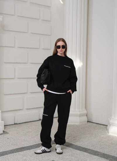 SUPREM GARNİLİ NAKIŞi SWEATSHIRT TAKIM - Siyah