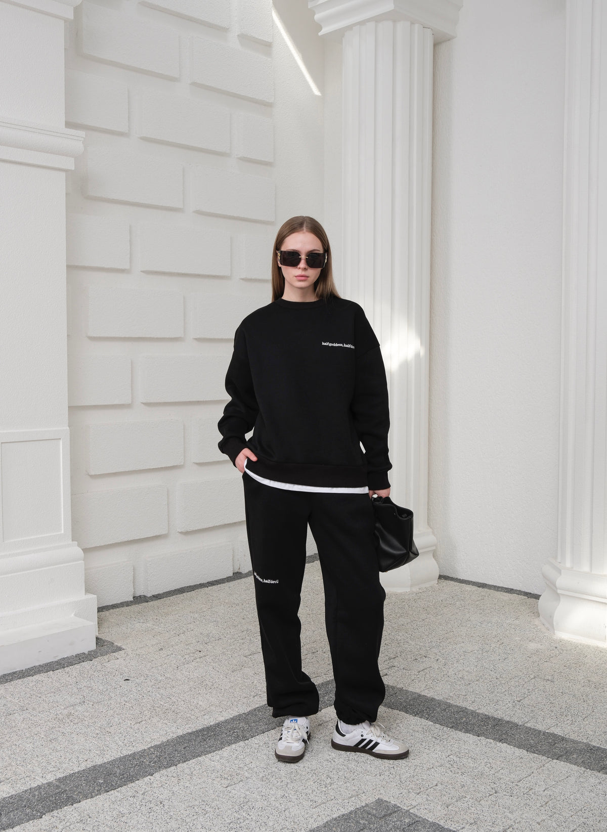 SUPREM GARNİLİ NAKIŞi SWEATSHIRT TAKIM - Siyah