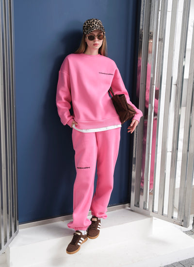 SUPREM GARNİLİ NAKIŞi SWEATSHIRT TAKIM - Pembe
