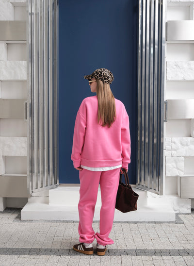 SUPREM GARNİLİ NAKIŞi SWEATSHIRT TAKIM - Pembe