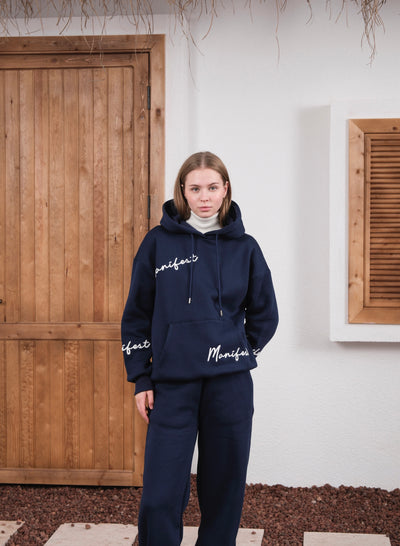 MANIFEST SUZENE EMBROIDERED HOODED TRACKSUIT SET - Navy Blue