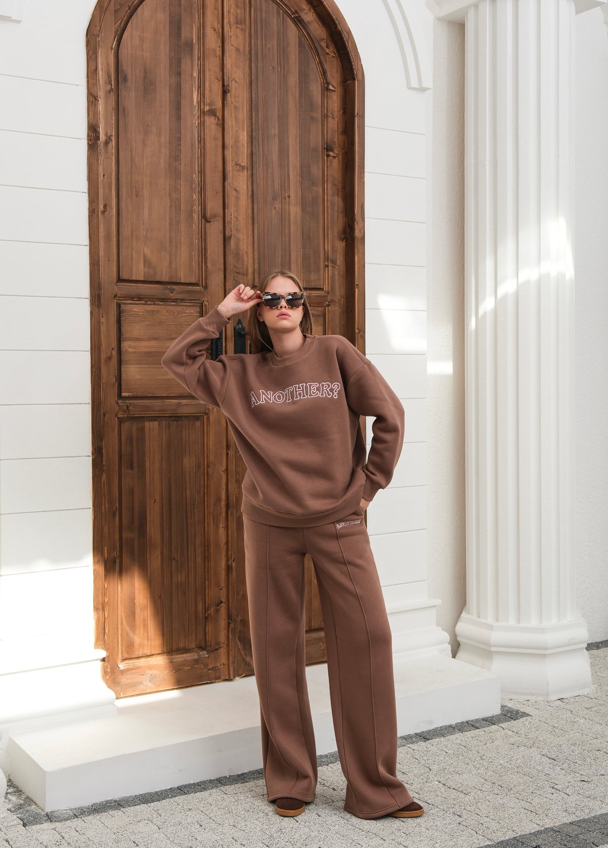 NAKIŞ DETAYLI SWEATSHIRT TRACKSUIT - Kahve