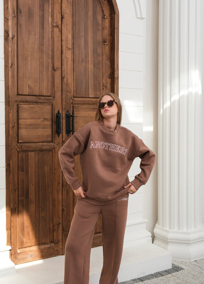 NAKIŞ DETAYLI SWEATSHIRT TRACKSUIT - Kahve