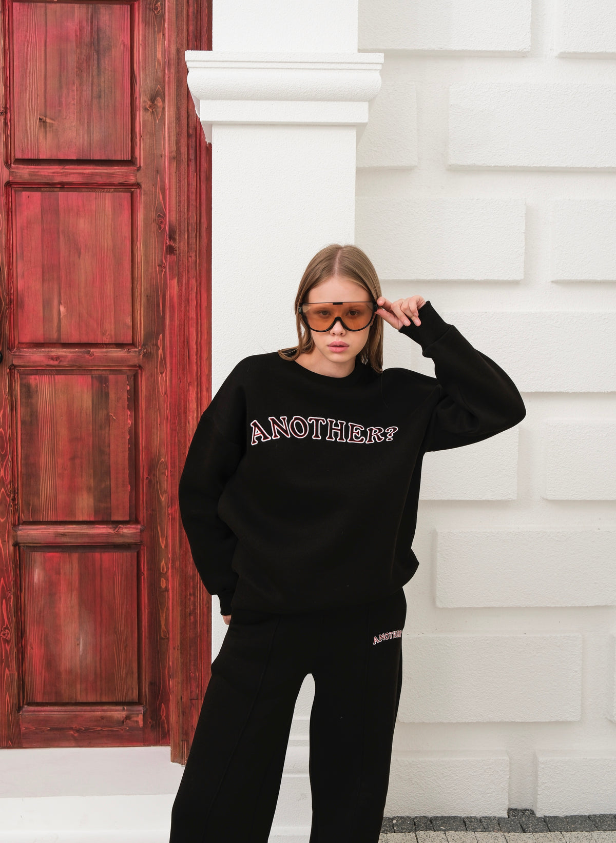 NAKIŞ DETAYLI SWEATSHIRT TRACKSUIT - Siyah