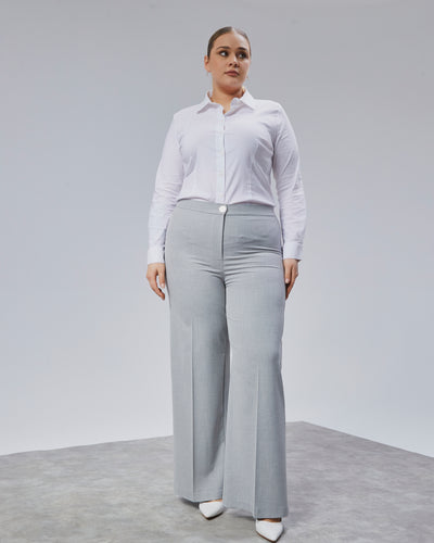 PANTALONI LARGI CU BANDĂ ELASTICĂ ÎN TALIE - Gri Deschis