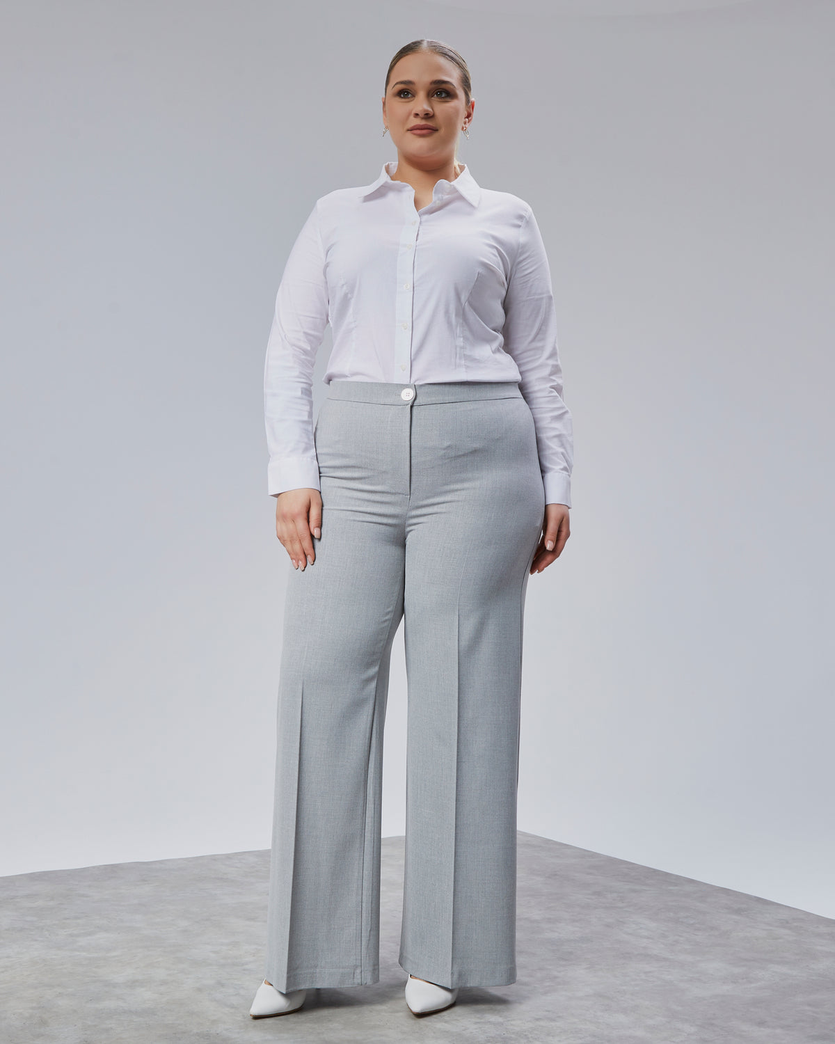 PANTALONI LARGI CU BANDĂ ELASTICĂ ÎN TALIE - Gri Deschis