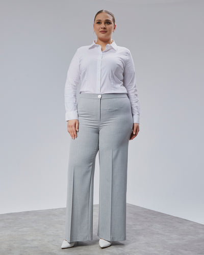 PANTALONI LARGI CU BANDĂ ELASTICĂ ÎN TALIE - Gri Deschis