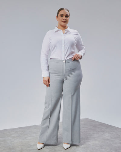PANTALONI LARGI CU BANDĂ ELASTICĂ ÎN TALIE - Gri Deschis