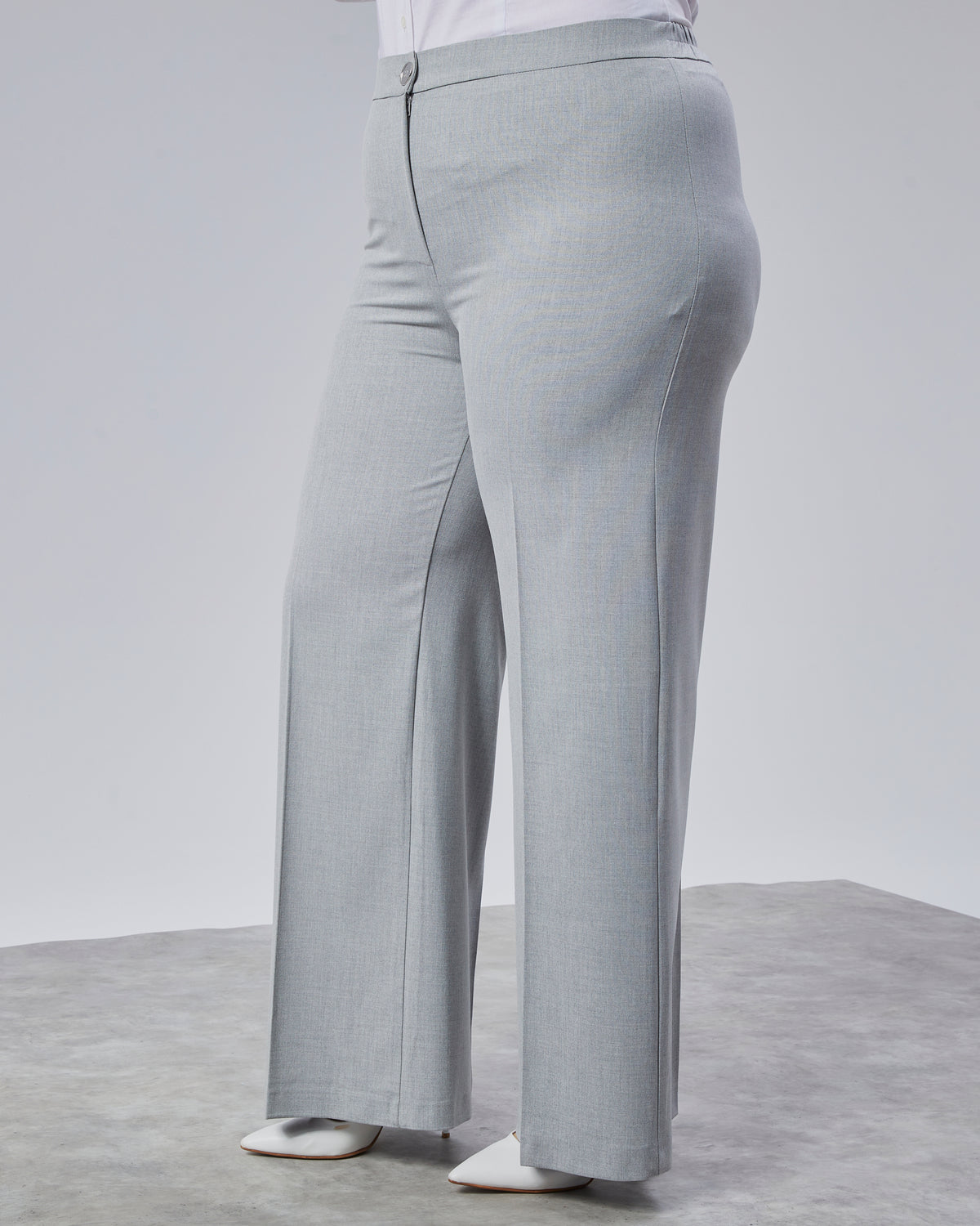 PANTALONI LARGI CU BANDĂ ELASTICĂ ÎN TALIE - Gri Deschis