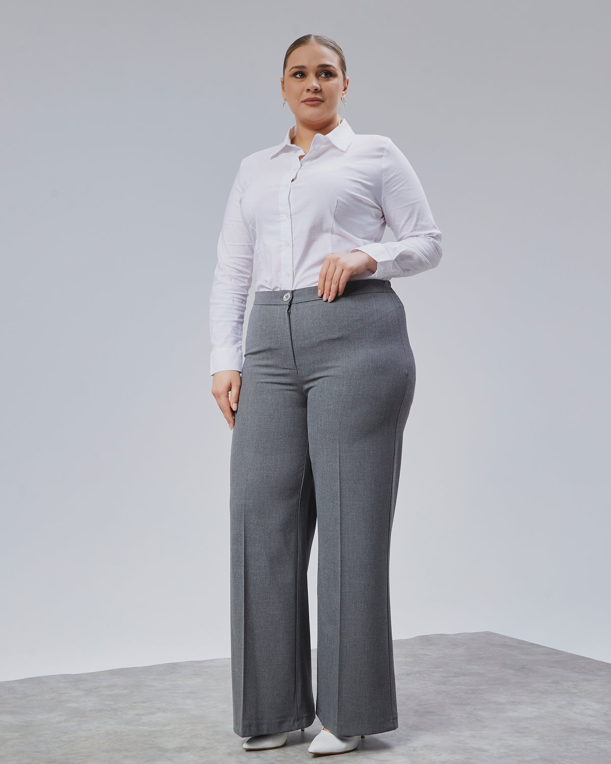 BELİ LASTİKLİ GENİŞ PAÇA BÜYÜK BEDEN PANTOLON - K.Gri