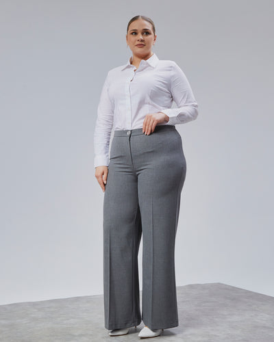 PANTALONI LARGI CU BANDĂ ELASTICĂ ÎN TALIE - Gri închis