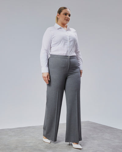 PANTALONI LARGI CU BANDĂ ELASTICĂ ÎN TALIE - Gri închis