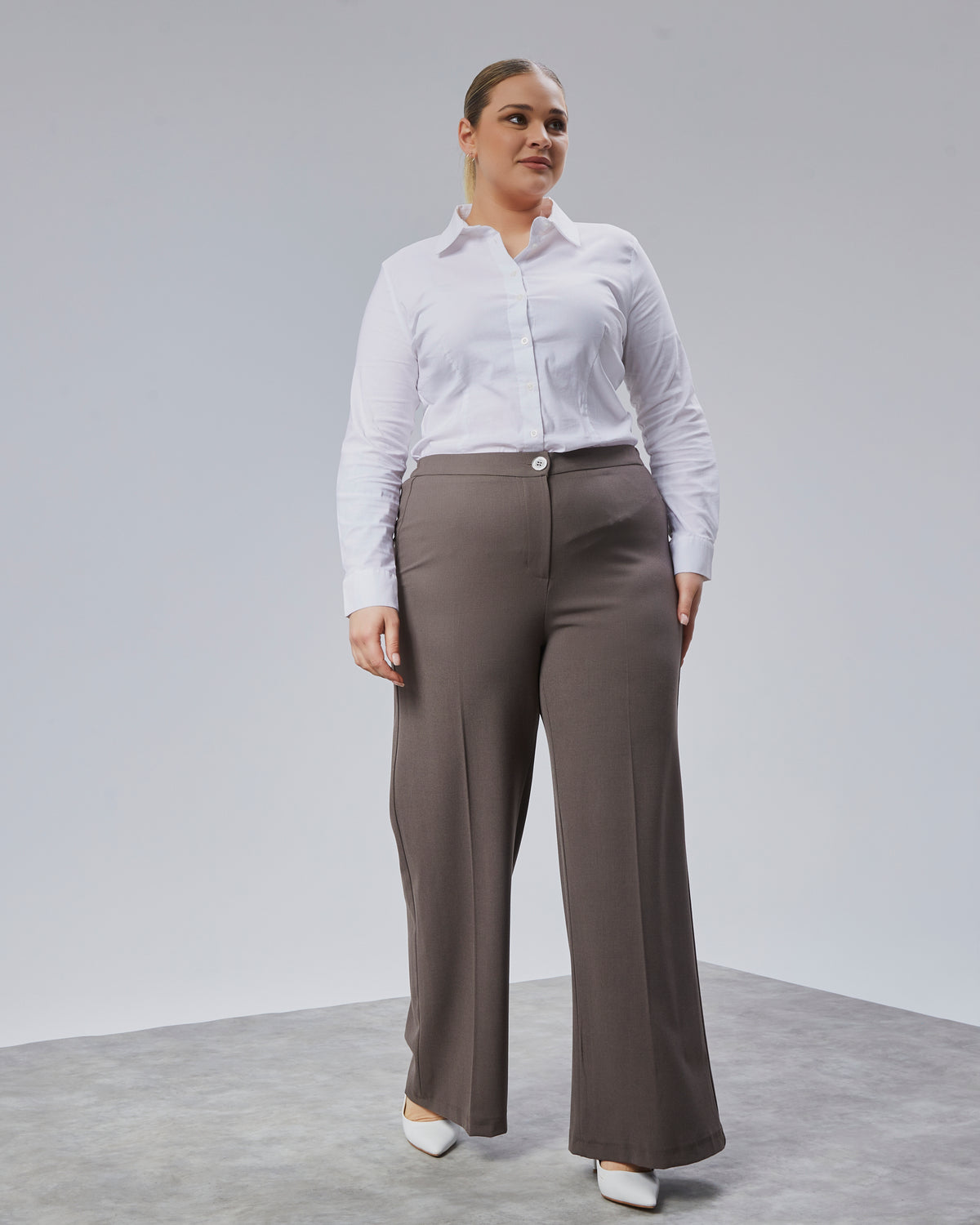 BELİ LASTİKLİ GENİŞ PAÇA BÜYÜK BEDEN PANTOLON - Kahve