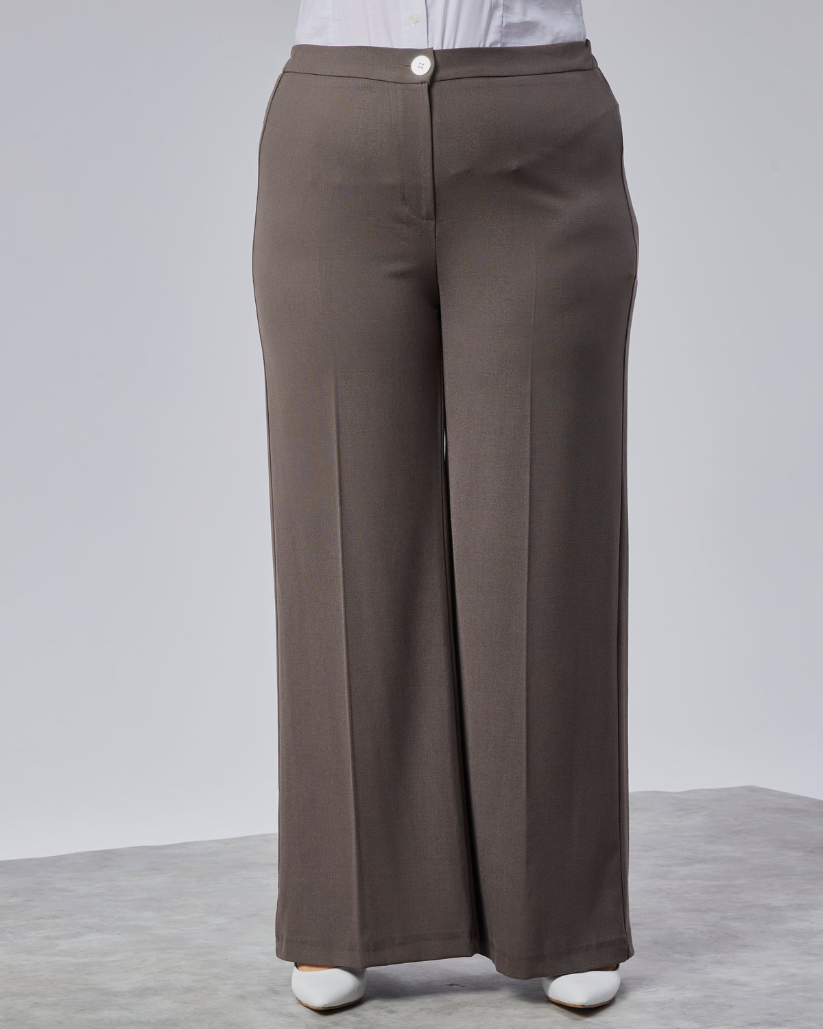 BELİ LASTİKLİ GENİŞ PAÇA BÜYÜK BEDEN PANTOLON - Kahve