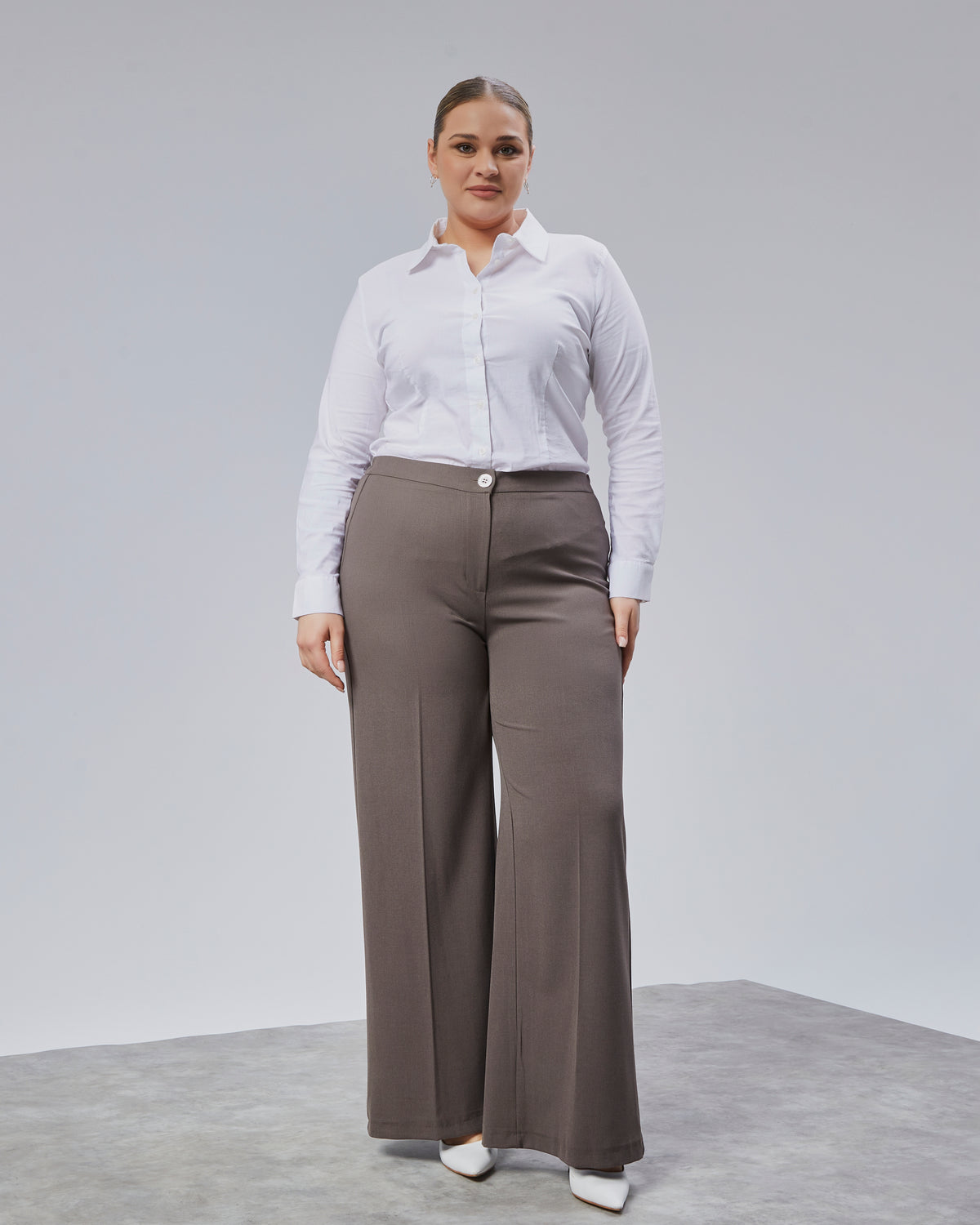 PANTALONI LARGI CU BANDĂ ELASTICĂ ÎN TALIE - Maro