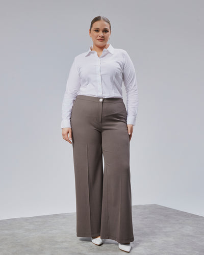 PANTALONI LARGI CU BANDĂ ELASTICĂ ÎN TALIE - Maro